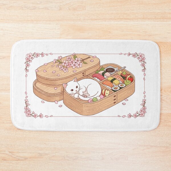 Item preview, Cute Cat in Japanese Bento Box - Sakura Cherry Blossom & Sushi Art designed and sold by PetalsPaws.