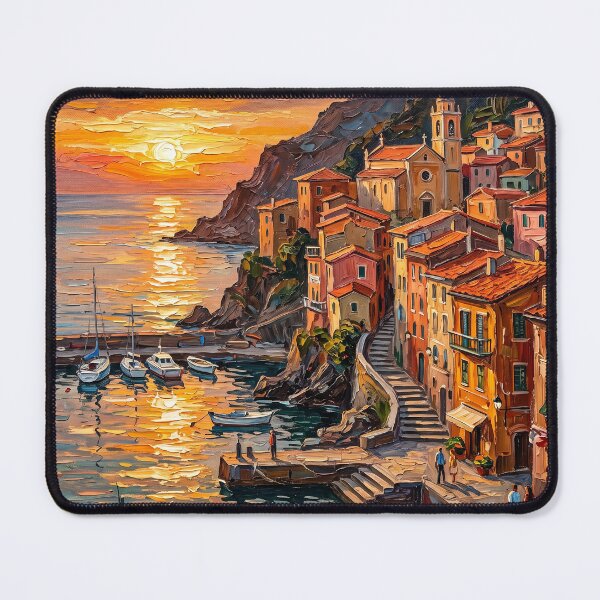 Item preview, Sunset Over Mediterranean Harbor - Impasto Oil Painting designed and sold by MissoStudio.