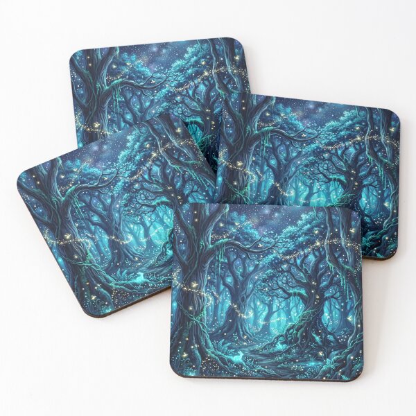 Item preview, Enchanted Glowing Night Forest - Mystic Fantasy Art designed and sold by MissoStudio.