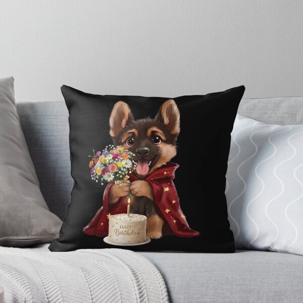 Item preview, ​Cute German Shepherd Puppy Happy Birthday with Flowers designed and sold by SilentFlower.