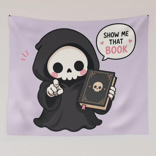 Item preview, Show Me That Book Cute Grim Reaper designed and sold by BrownHorse90s.