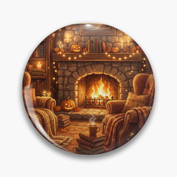 Item preview, Cozy Fireplace Reading Room | Warm Book Lover Cottagecore Wall Art designed and sold by SebastianSpace.