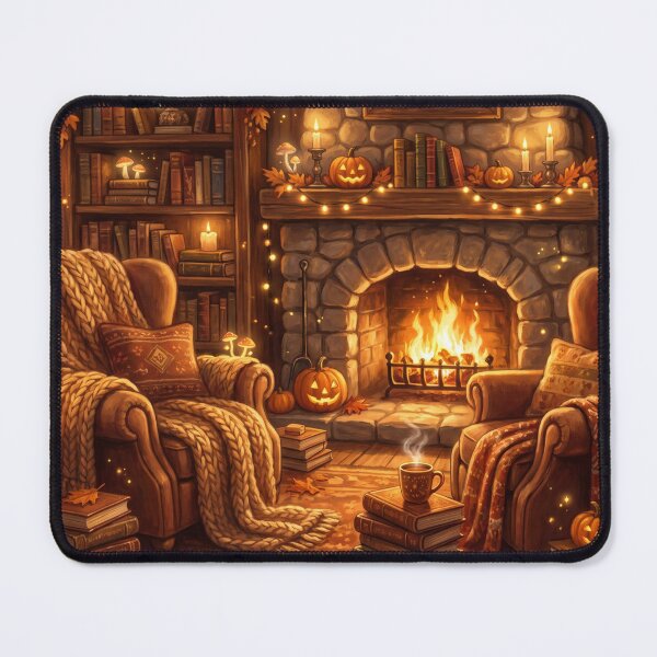 Item preview, Cozy Fireplace Reading Room | Warm Book Lover Cottagecore Wall Art designed and sold by SebastianSpace.