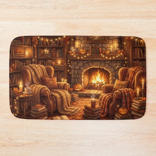 Item preview, Cozy Fireplace Reading Room | Warm Book Lover Cottagecore Wall Art designed and sold by SebastianSpace.