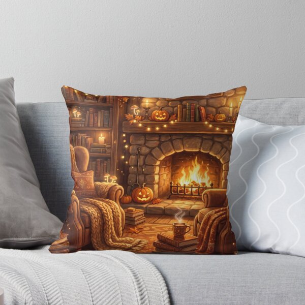 Item preview, Cozy Fireplace Reading Room | Warm Book Lover Cottagecore Wall Art designed and sold by SebastianSpace.