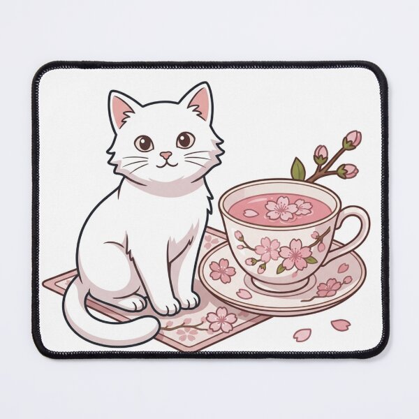 Item preview, Cute Cat with Sakura Cherry Blossom Tea Cup - Japanese Kawaii Tea Time designed and sold by PetalsPaws.