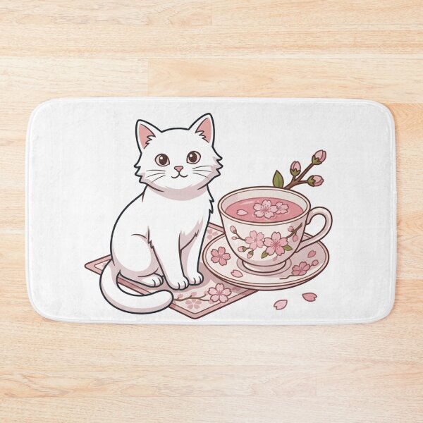 Item preview, Cute Cat with Sakura Cherry Blossom Tea Cup - Japanese Kawaii Tea Time designed and sold by PetalsPaws.