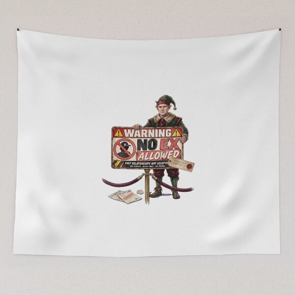 Item preview, Funny Christmas Elf Warning No Ex Allowed Vintage Watercolor designed and sold by Sitred123.