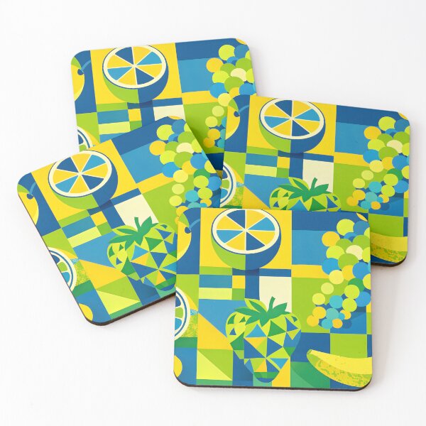 Item preview, Geometric Cubism Fruit Mosaic - Blue Yellow Lemon Banana designed and sold by Ela Art Space .