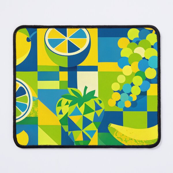 Item preview, Geometric Cubism Fruit Mosaic - Blue Yellow Lemon Banana designed and sold by Ela Art Space .