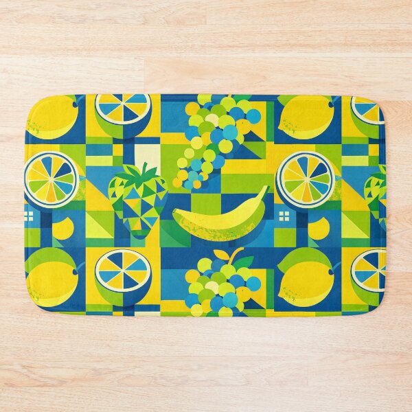 Item preview, Geometric Cubism Fruit Mosaic - Blue Yellow Lemon Banana designed and sold by Ela Art Space .