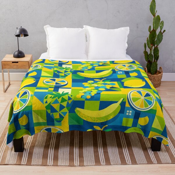 Item preview, Geometric Cubism Fruit Mosaic - Blue Yellow Lemon Banana designed and sold by Ela Art Space .
