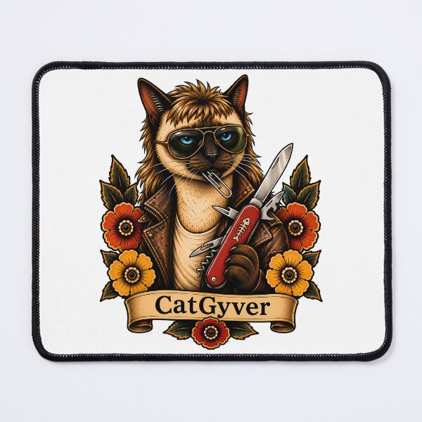 Item preview, CatGyver Siamese Cat Tattoo designed and sold by Old's Cool Cat Studio.