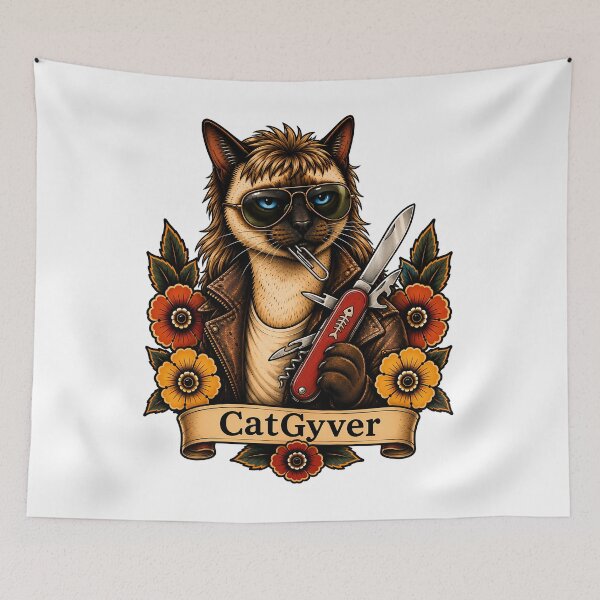 Item preview, CatGyver Siamese Cat Tattoo designed and sold by Old's Cool Cat Studio.