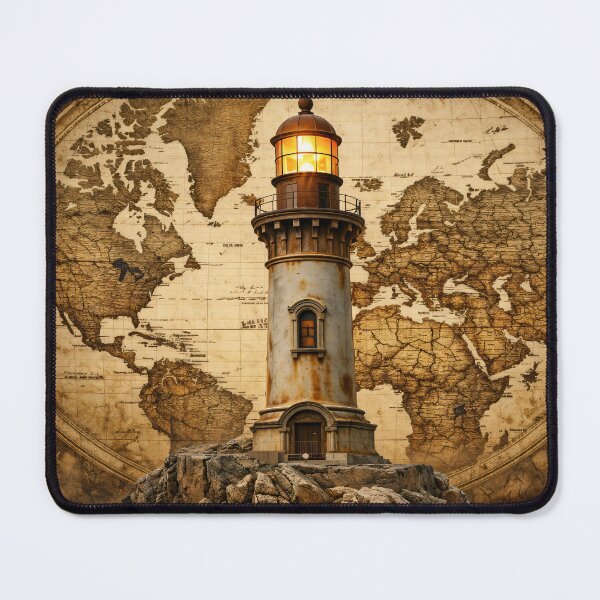 Item preview, Vintage Lighthouse World Map – Nautical Travel and Exploration Art Print designed and sold by Kaleidoscope Print.