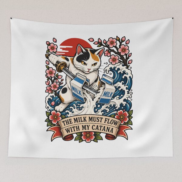 Item preview, Samurai Catana Milk Flow Japanese Tattoo designed and sold by Old's Cool Cat Studio.