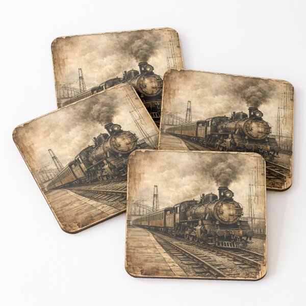 Item preview, Vintage Steam Train at Old Railway Station – Antique Locomotive Travel Art Print designed and sold by Kaleidoscope Print.