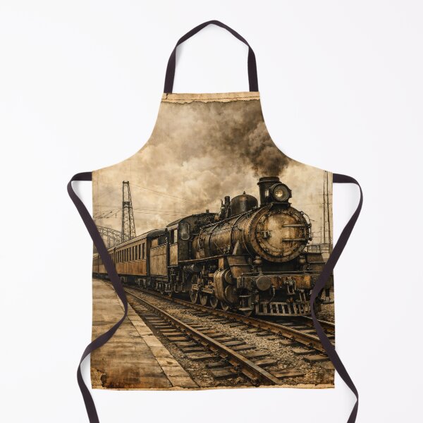 Item preview, Vintage Steam Train at Old Railway Station – Antique Locomotive Travel Art Print designed and sold by Kaleidoscope Print.