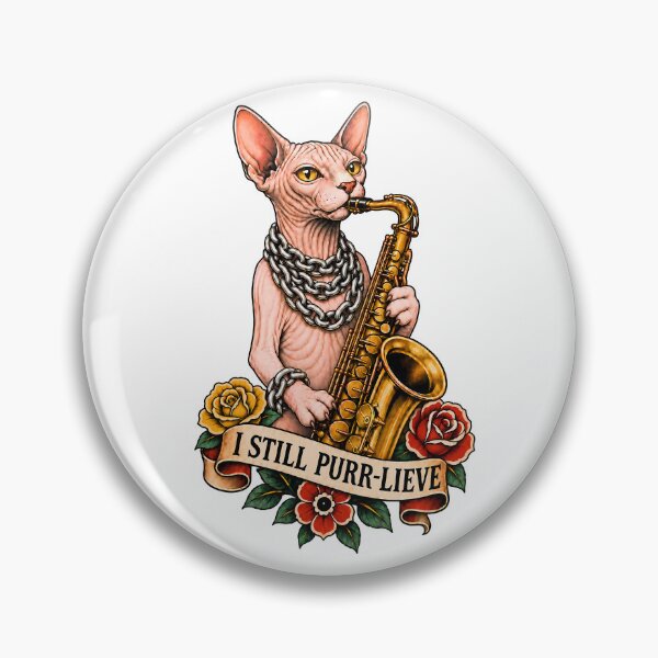 Item preview, Sphynx Cat Saxophone I Still Purr-Lieve Tattoo designed and sold by Old's Cool Cat Studio.