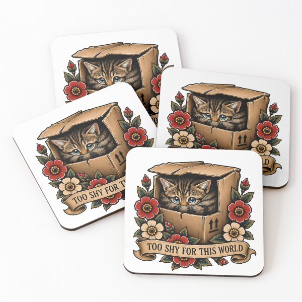 Item preview, Cute Shy Kitten In Box Traditional Tattoo Art designed and sold by Old's Cool Cat Studio.