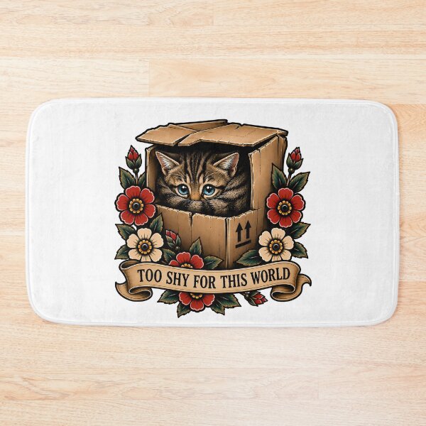 Item preview, Cute Shy Kitten In Box Traditional Tattoo Art designed and sold by Old's Cool Cat Studio.