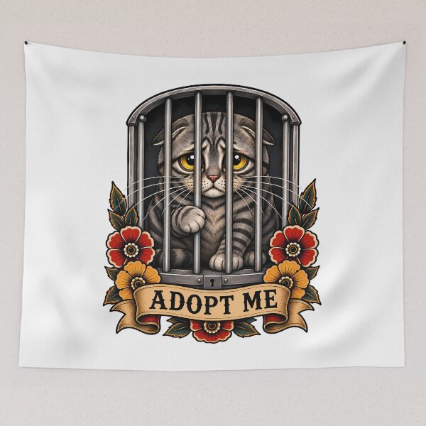 Item preview, Adopt Me Sad Cat Traditional Tattoo Art designed and sold by Old's Cool Cat Studio.
