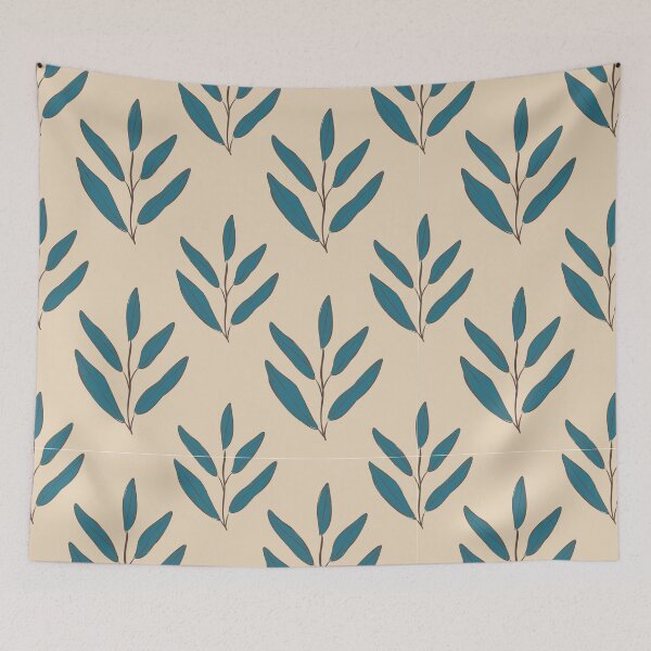Item preview, Teal Blue Leaf Minimalist Botanical Pattern designed and sold by Zaya_art.