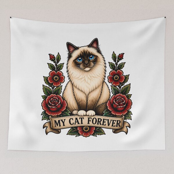 Item preview, My Cat Forever Siamese Traditional Tattoo Art designed and sold by Old's Cool Cat Studio.