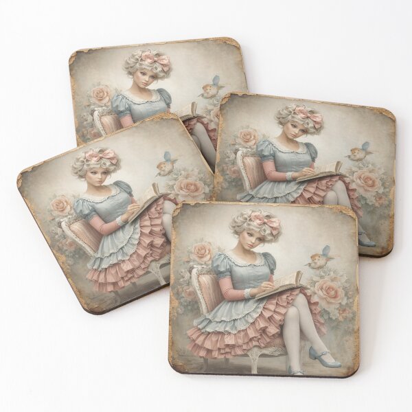 Item preview, Vintage Girl Reading with Roses – Shabby Chic Victorian Storybook Art Print designed and sold by Kaleidoscope Print.