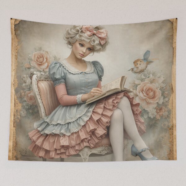 Item preview, Vintage Girl Reading with Roses – Shabby Chic Victorian Storybook Art Print designed and sold by Kaleidoscope Print.
