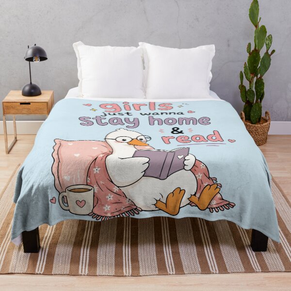 Item preview, Girls Just Wanna Stay home & read goose reading book designed and sold by BrownHorse90s.