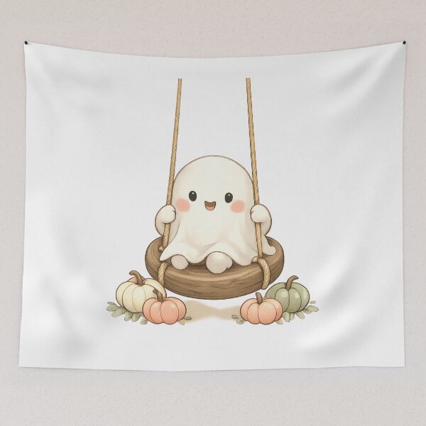 Item preview, Preppy Ghost on a Swing | Pastel Cottagecore Halloween Design designed and sold by MOCH- ART.