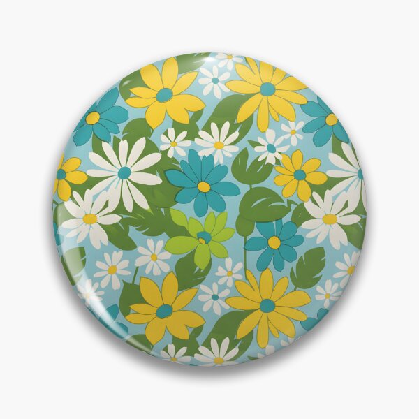 Item preview, 60s Hawaiian Daisy Floral - Retro Blue Yellow White Pattern designed and sold by Ela Art Space .