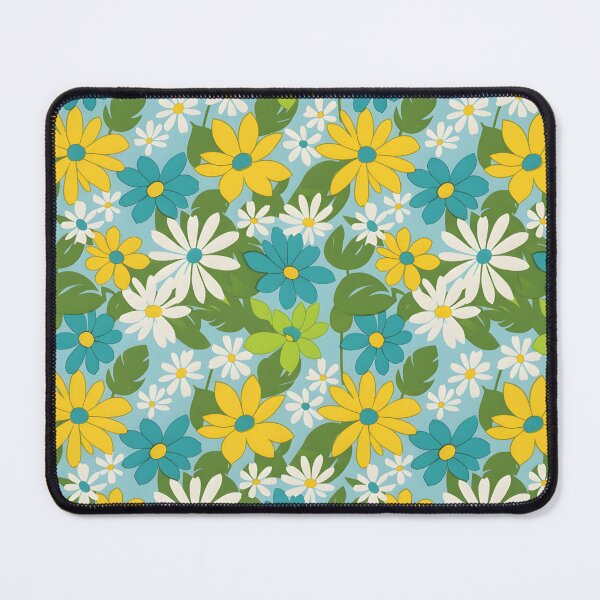 Item preview, 60s Hawaiian Daisy Floral - Retro Blue Yellow White Pattern designed and sold by Ela Art Space .