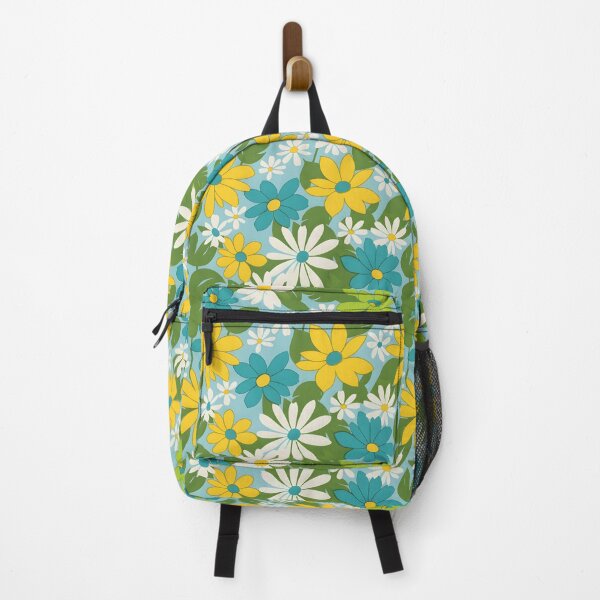 Item preview, 60s Hawaiian Daisy Floral - Retro Blue Yellow White Pattern designed and sold by Ela Art Space .