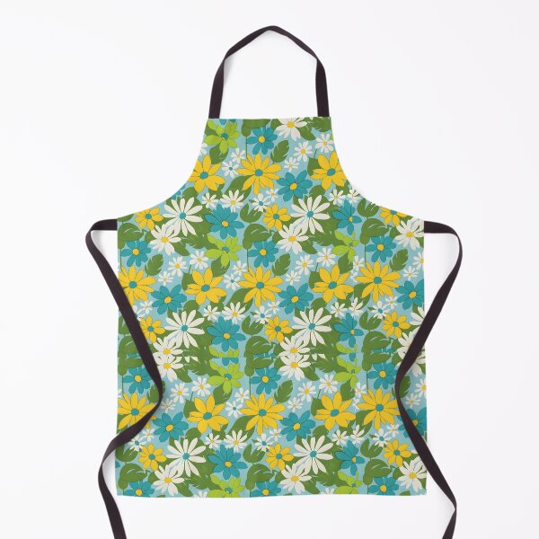 Item preview, 60s Hawaiian Daisy Floral - Retro Blue Yellow White Pattern designed and sold by Ela Art Space .