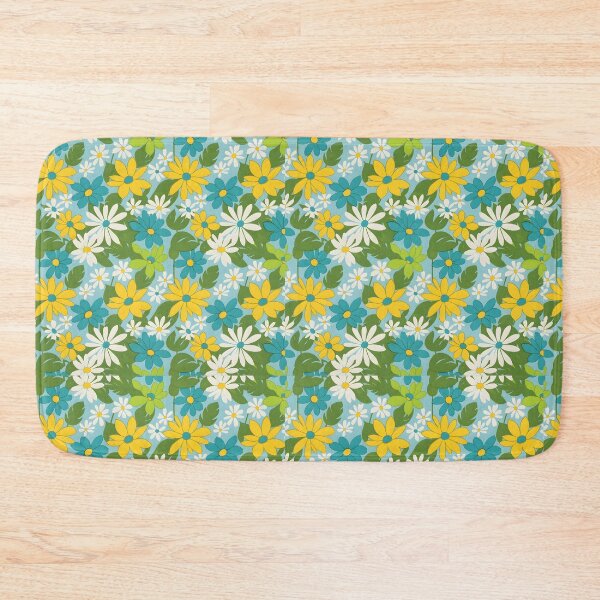 Item preview, 60s Hawaiian Daisy Floral - Retro Blue Yellow White Pattern designed and sold by Ela Art Space .