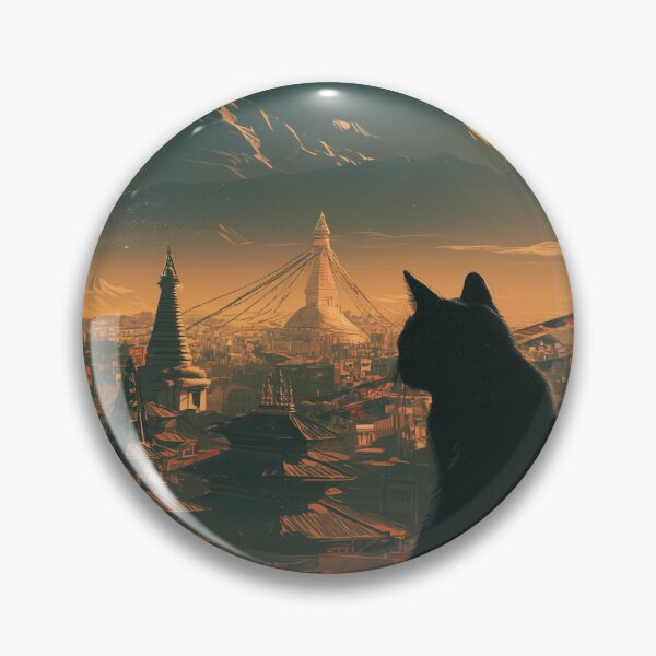 Item preview, Vintage Kathmandu Black Cat Travel Poster Retro Nepal Himalayan Art designed and sold by ROD.