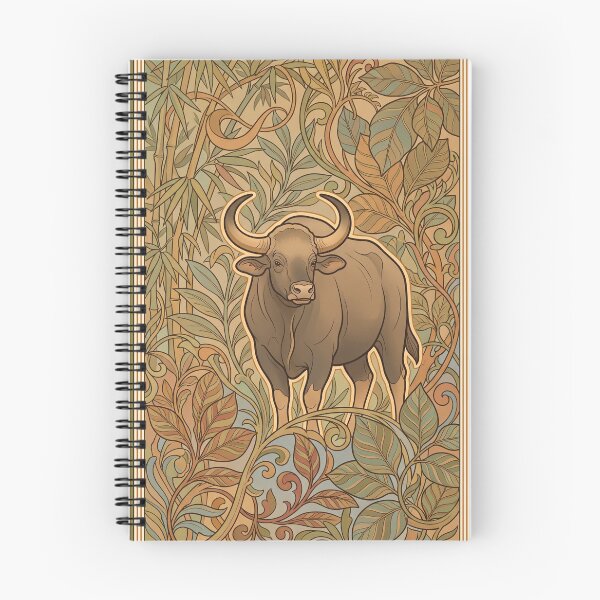Item preview, Wild Gaur Bull Art Nouveau Vintage Botanical Wildlife Print designed and sold by FreiherrPK.