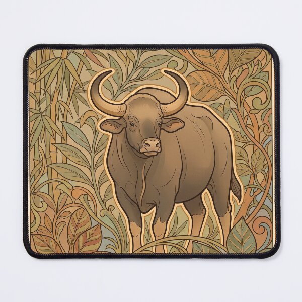 Item preview, Wild Gaur Bull Art Nouveau Vintage Botanical Wildlife Print designed and sold by FreiherrPK.