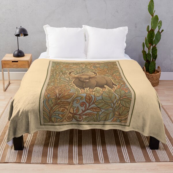 Item preview, Wild Gaur Bull Art Nouveau Vintage Botanical Wildlife Print designed and sold by FreiherrPK.