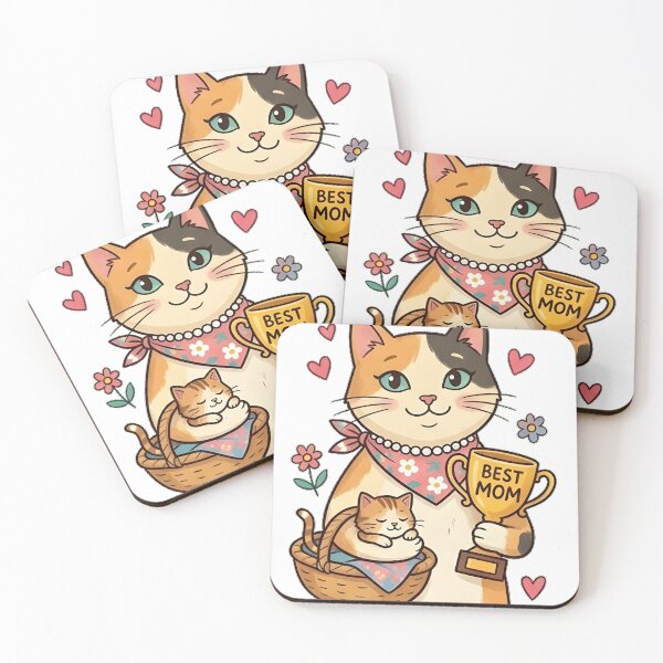 Item preview, Best Cat Mom – Cute Calico Cat with Kitten & Trophy Illustration designed and sold by tomsze12.