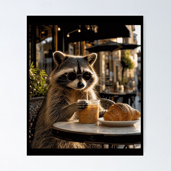 Item preview, Funny Raccoon Drinking Iced Coffee designed and sold by borutawear.
