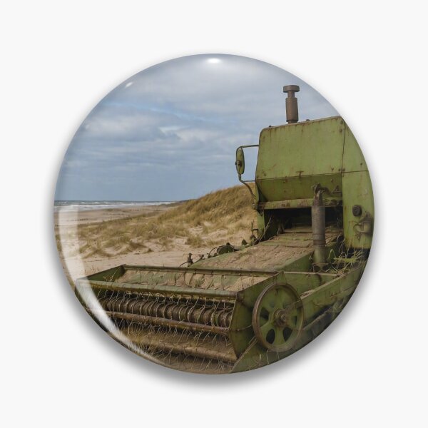 Item preview, A police officer facing an old green combine harvester with a stork perched on top designed and sold by Per-Madsen.