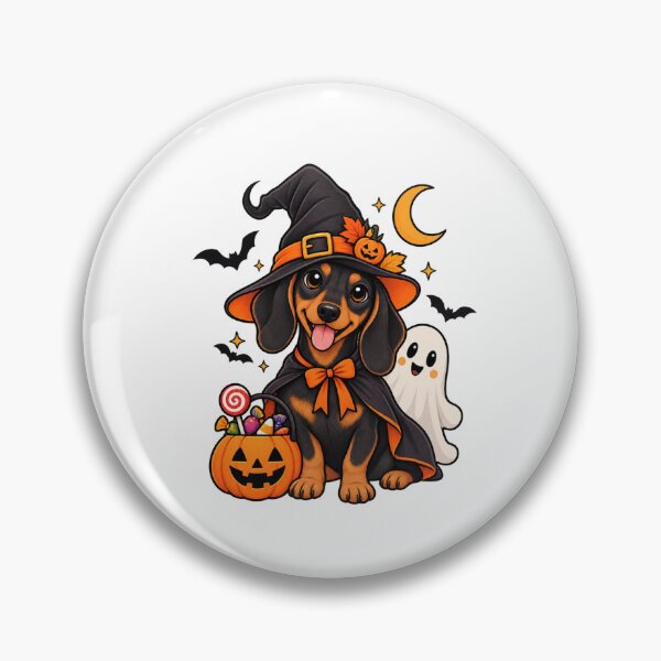 Item preview, Cute Halloween Dachshund Witch with Ghost and Pumpkin designed and sold by afr-saad.