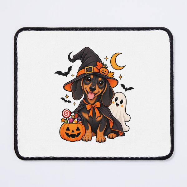 Item preview, Cute Halloween Dachshund Witch with Ghost and Pumpkin designed and sold by afr-saad.
