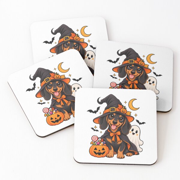 Item preview, Cute Halloween Dachshund Witch with Ghost and Pumpkin designed and sold by afr-saad.