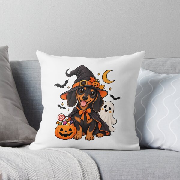 Item preview, Cute Halloween Dachshund Witch with Ghost and Pumpkin designed and sold by afr-saad.