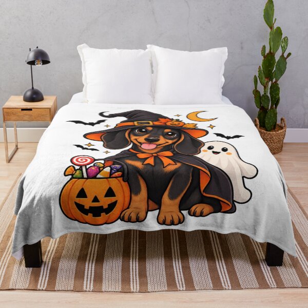 Item preview, Cute Halloween Dachshund Witch with Ghost and Pumpkin designed and sold by afr-saad.