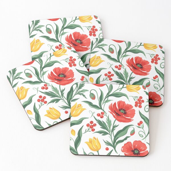Item preview,  Red Poppy & Yellow Tulip Botanical - Vintage Garden Floral designed and sold by Ela Art Space .